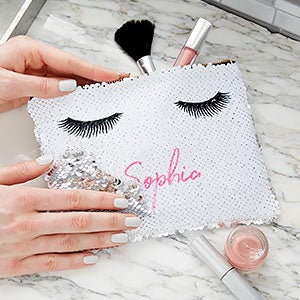 Personalized Reversible Sequin Eyelash Makeup Bag