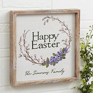 Happy Easter Wreath 12x12 Personalized Framed Wall Art