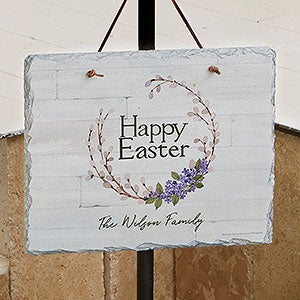 Personalized Happy Easter Slate Sign - Happy Easter Wreath