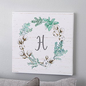 Farmhouse Initial Wreath 12x12 Personalized Canvas Print