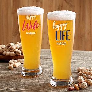 Happy Wife, Happy Life Personalized Pilsner Glass