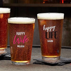 Happy Wife, Happy Life Personalized Pint Glass