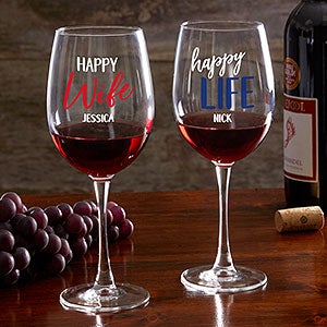 Happy Wife, Happy Life Personalized Red Wine Glass