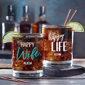 Happy Wife, Happy Life Personalized Whiskey Glass