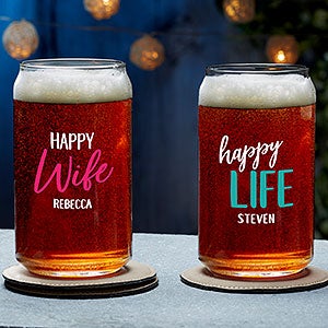 Happy Wife, Happy Life Personalized Beer Can Glass