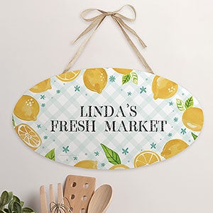 Mellow Yellow Lemon Personalized White Oval Wood Sign