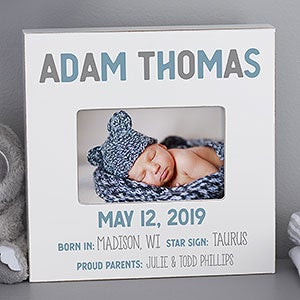 Baby Boy Birth Stats Personalized Box Picture Frame-Horizontal