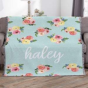 Floral Print Personalized 56x60 Woven Throw Blanket