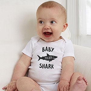 Baby Shark Personalized Baby Bodysuit - Infant 12 Months - Grey