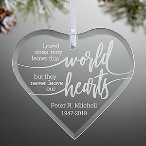 Personalized Glass Heart Memorial Ornament - Never Leave Our Hearts