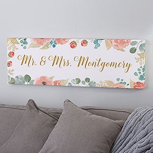 Blooming Love Personalized Wedding Canvas Print - 16x42