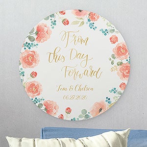 Personalized Round Wood Wedding Sign - From This Day Forward