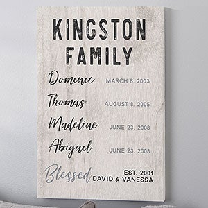 Family Special Dates Personalized Canvas Print - 20x30