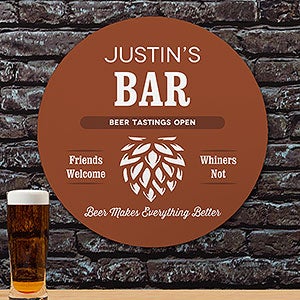 His Place Personalized Round Wood Sign - Hops