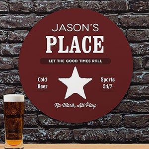 His Place Personalized Round Wood Sign - Stars