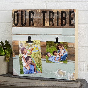 Rustic Personalized Reclaimed Wood Photo Clip Frame - Blue 12x12