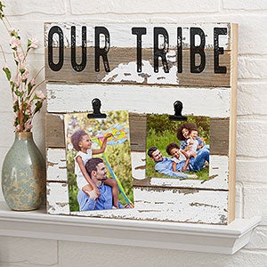 Rustic Personalized Reclaimed Wood Photo Clip Frame - White 12x12