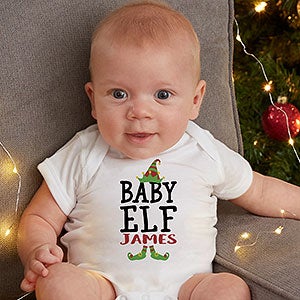 Christmas Elf Personalized Baby Bodysuit - Infant 12 Months - Grey