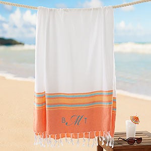 Turkish Cotton Embroidered Beach Towel - Orange