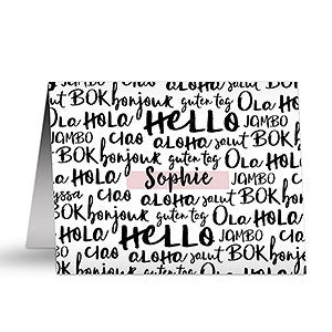 Around The World Hello Personalized Note Cards - Set Of 12