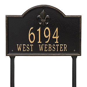 Bayou Vista Personalized Aluminum Lawn Address Sign - Black & Gold