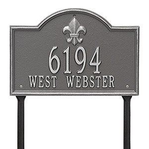 Bayou Vista Personalized Aluminum Lawn Address Sign - Pewter Silver