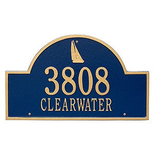 Sailboat Arch Personalized Aluminum Wall Plaque - Blue & Gold