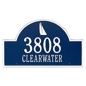 Sailboat Arch Personalized Aluminum Wall Plaque - Blue & White