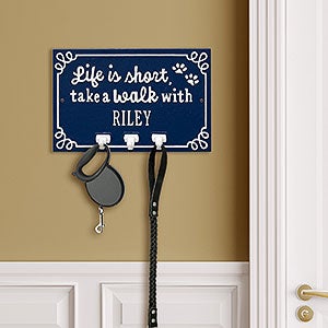 Life is Short Take a Walk Personalized Aluminum Wall Hook - Dark Blue & White