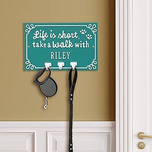 Life is Short Take a Walk Personalized Aluminum Wall Hook - Sea Blue & White