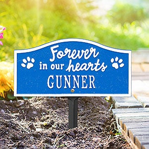 Forever in Our Hearts Personalized Dog Memorial Sign - Blue & White