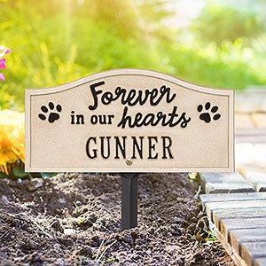 Forever in Our Hearts Personalized Dog Memorial Sign - Limestone & Bronze