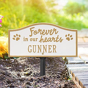 Forever in Our Hearts Personalized Dog Memorial Sign - White & Gold