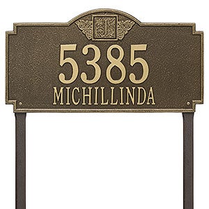 Monogram Personalized Aluminum Lawn Address Sign - Antique Brass