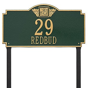 Monogram Personalized Aluminum Lawn Address Sign - Green & Gold