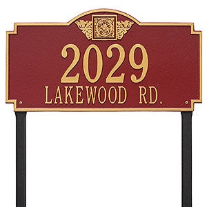 Monogram Personalized Aluminum Lawn Address Sign - Red & Gold