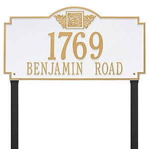 Monogram Personalized Aluminum Lawn Address Sign - White & Gold