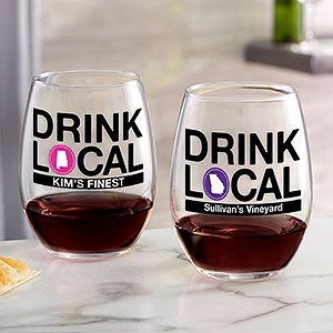 Drink Local Personalized 21oz. Stemless Wine Glass