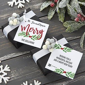 Watercolor Merry Christmas Personalized Holiday Gift Tags - 1 set of 20