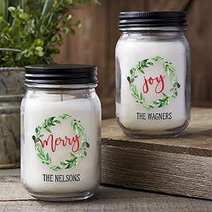 Watercolor Wreath Personalized Farmhouse Candle Jars