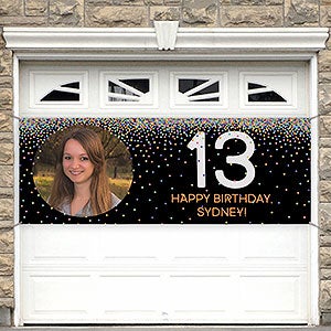 Confetti Personalized Photo Birthday Banner - 45x108