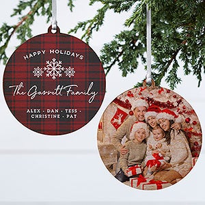 Christmas Plaid Personalized Wood Photo Ornament