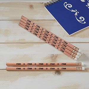 Personalized Pencils - Name & Icons - Set of 12 Natural Wood Pencils