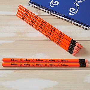 Personalized Pencils - Name & Icons - Set of 12 Neon Orange Pencils