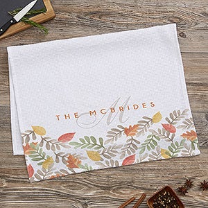 Autumn Leaves Personalized Waffle Weave Kitchen Towel