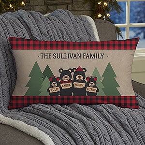 Holiday Bear Family Personalized Lumbar Throw Pillow