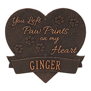 Paw Print Heart Personalized Pet Memorial Plaque - Oil Rubbed Bronze