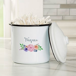 Floral Wreath Personalized Bathroom Enamel Jar - Small Canister