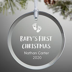 baby's first christmas glass ornament