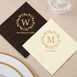 Monogram Laurels Personalized Cocktail Napkins - Set Of 50